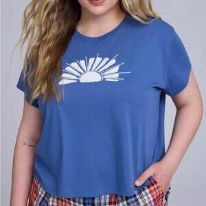 Torrid Tee 3X Blue Isle Blue Embroidered Sun Crew Relaxed Fit Plus Size Cotton